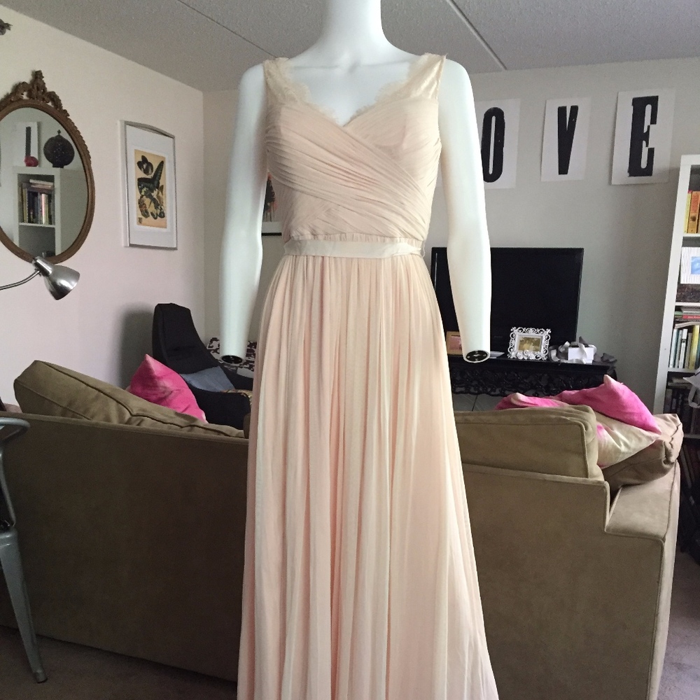 Hitherto Pale Pink Bust Mesh Evening Dress w/ Lace